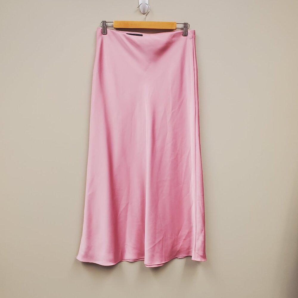 Zara Satin Effect Midi Skirt Elastic Waist Pink Sz Small NWT